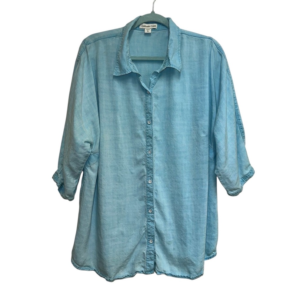 Coldwater Creek Women's XL Lyocell Button Front Shirt Light Blue Relaxed Blouse